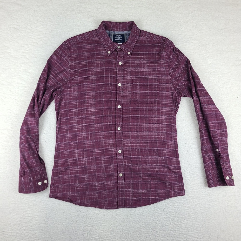 Charles Tyrwhitt Shirt Mens Medium Purple Gray Plaid Extra Slim Fit Button Up